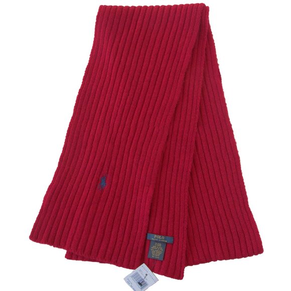 NEW Polo Ralph Lauren Ribbed Scarf! Navy Tan Red Black Gray Polo Player Wool - Picture 2 of 5